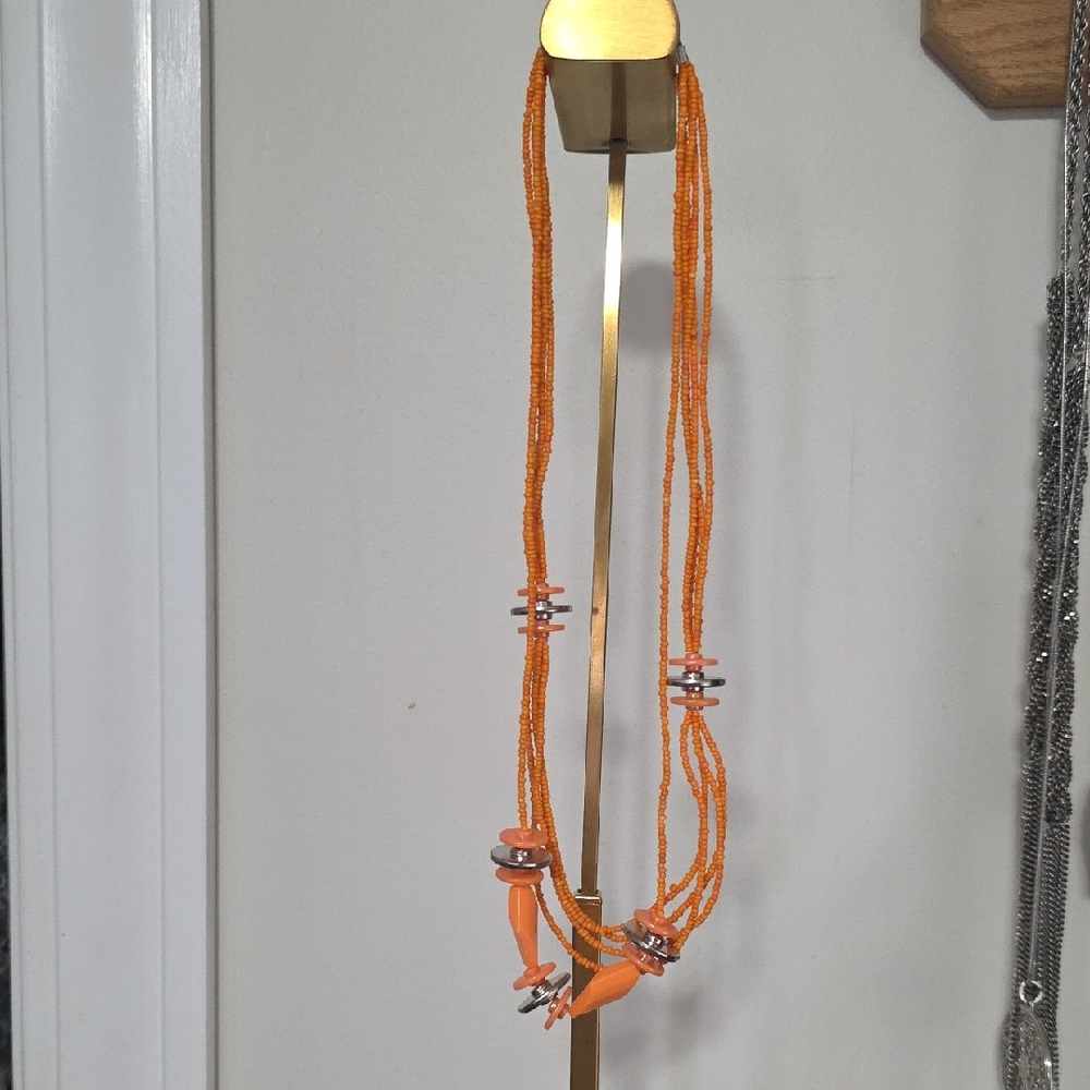Orange Silver Beaded Necklace
